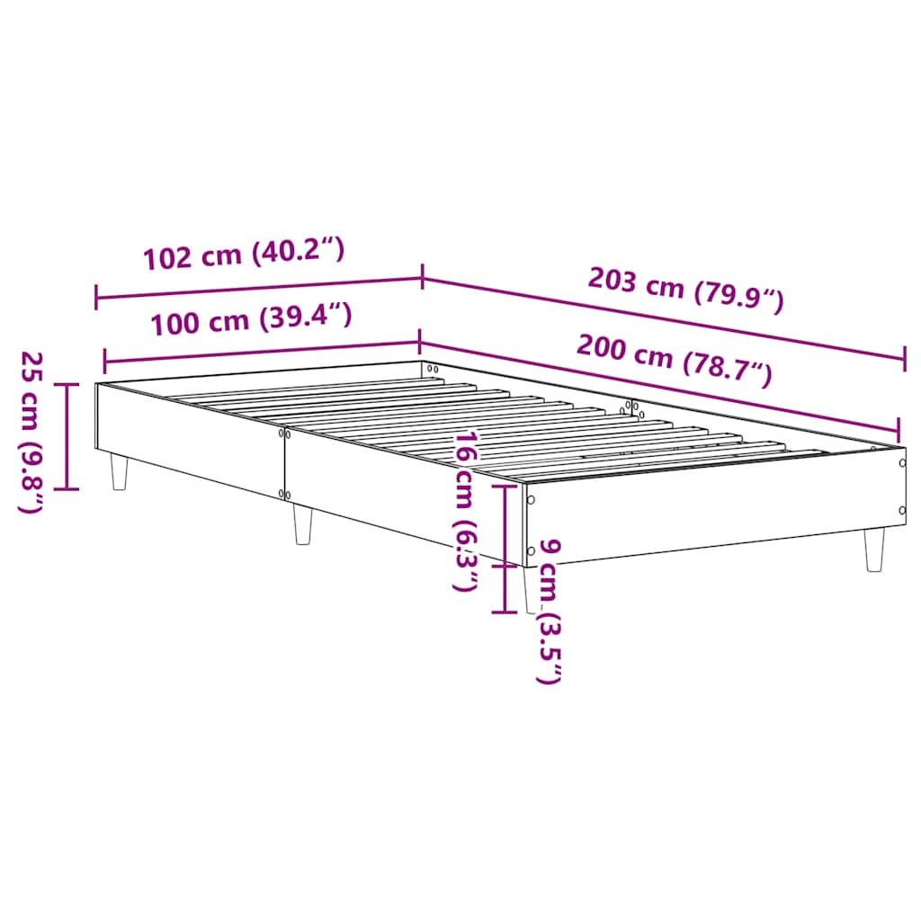 Bed Frame No Mattress Black 100x200 cm Engineered Wood